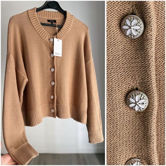Quince Sweaters - Quince Organic Cotton Cardigan Sweater Floral Button Neutral Brown Size M NWT